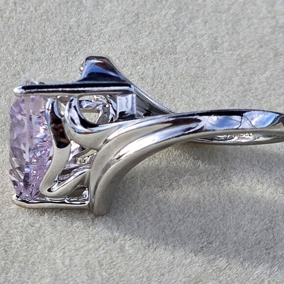 925 Sterling Silver Ring with Natural Pink Amethyst Gem & CZ - Picture 11 of 12